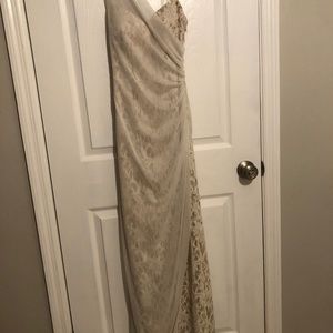 White silver tan evening dress
